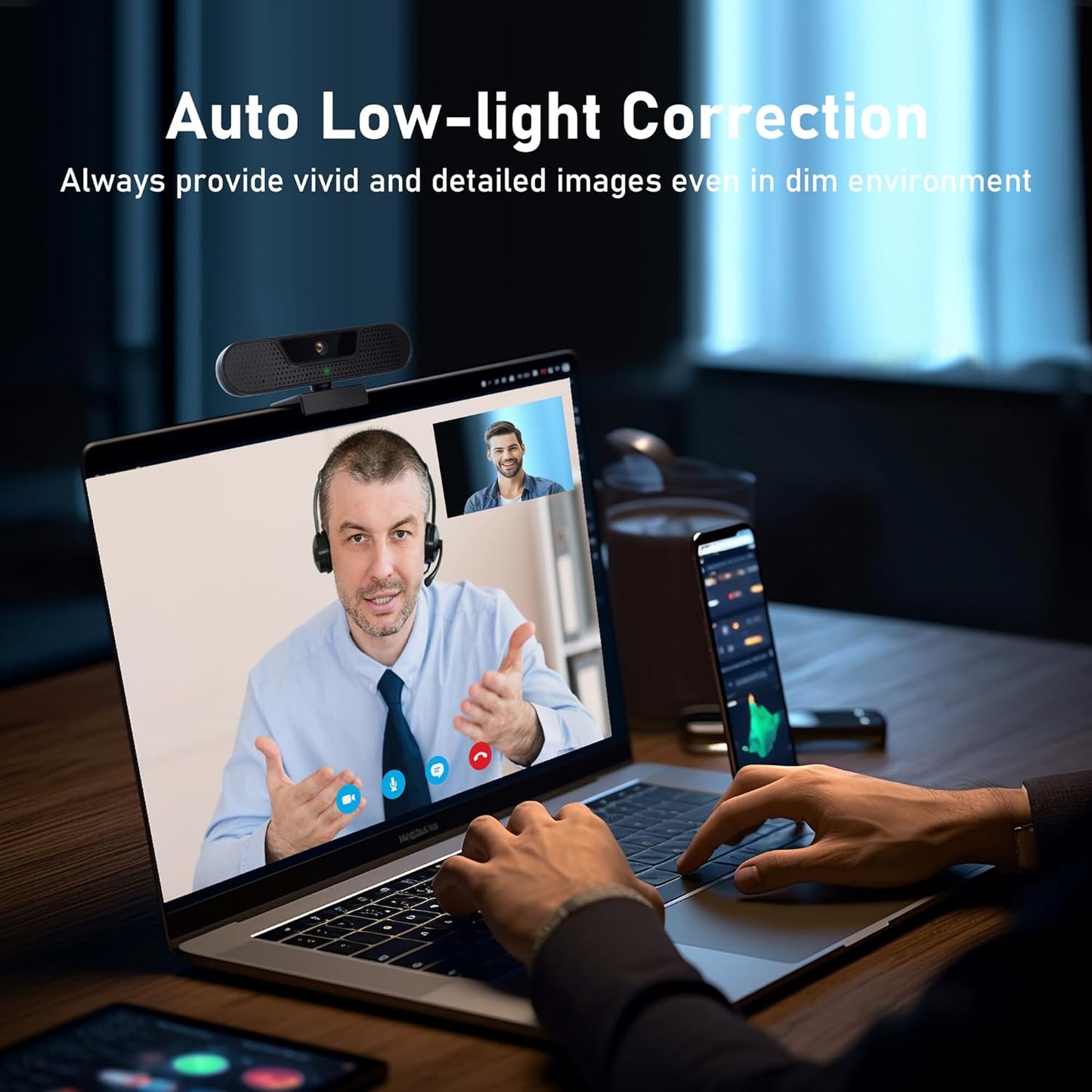 4K Webcam, Computer Camera with 4 Noise-canceling Microphones for Computer/Laptop/Mac, Privacy Cover and Tripod, Work with Video Conference, Live Streaming, Gaming, Video Calls, Zoom