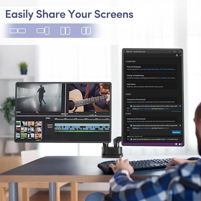 Dual Monitor Mount for Desk, Heavy Duty Dual Monitor Stand for 17 to 35 inch Ultrawide Monitors Holds 4.4 to 26.4 lbs Screen, Height Adjustable Monitor Arm for Gaming, Home, Office, VESA Mount, Black