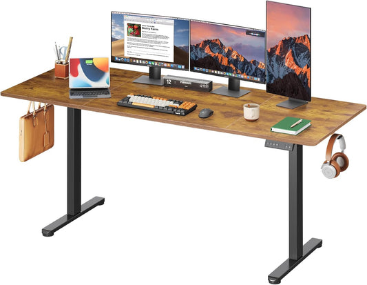 DEVAISE 71 Inch Electric Standing Desk, 3 Adjustable Height Stand up Desk for Home Office, Ergonomic Sit to Stand Desk with LED Touchscreen, Hook, 3 Memory Preset Computer Desk (Rustic Brown)