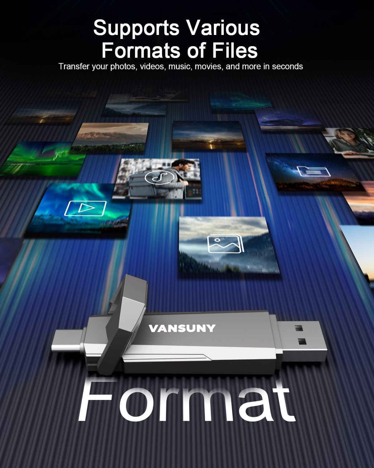 Vansuny 256GB USB Solid State Drive Up to 1000MB/s USB 3.2 Gen 2 Dual SSD USB A + Type C Portable External SSD for Android Phone Tablet Laptop MacBook PC