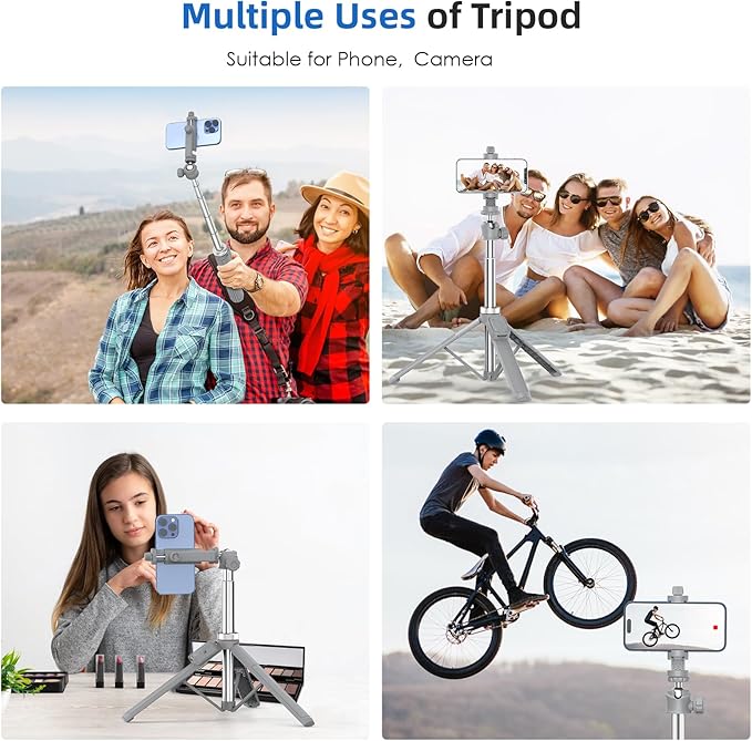 Extendable Tripod for iPhone with Remote, 360° Ball Head Upgraded Cell Phone Tripod for Video Recording, iPhone 14/13/12 Pro Max/Android/GoPro, 62in