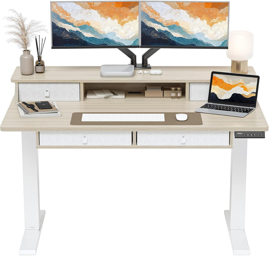 ErGear Electric Standing Desk with 4 Drawers, 48" x 30" Height Adjustable Desk with Storage, C-Clamp Mount Compatible, Computer Home Office Table with Cable Management Tray, Natural