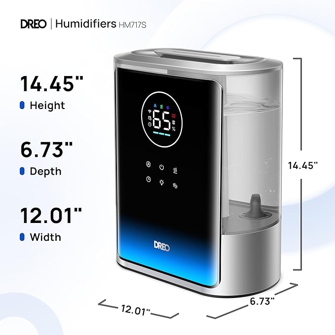 Dreo 8L Smart Humidifiers for Bedroom 600ft², 80H Runtime Warm&Cool Supersized Mist Humidifier for Large Room Indoor, Quiet Whole House humidifier for Baby, Plants, with Alexa/Google, Silver, HM717S