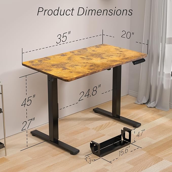 Kingant Standing Desk Height Adjustable Small Electric Stand Up Desks [35 x 20 Inch] - Ergonomic Sit Stand Desk Rising Desks for Home Office Computer Desk Stand Desk Workstation with Cable Management