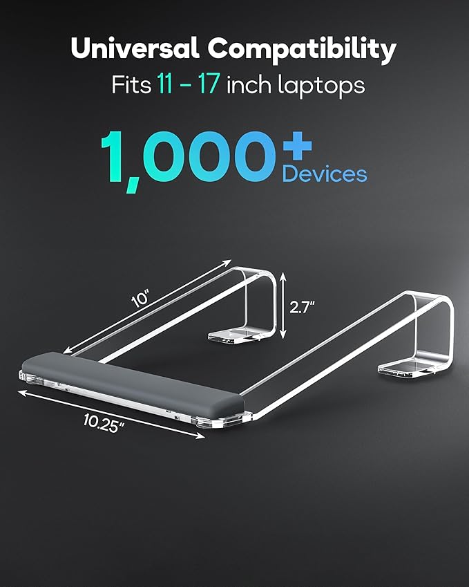 Clear Acrylic Laptop Stand for Desk, with Wrist Rest, Ergonomic Detachable Mount Compatible with 10-17'' All Laptops Such as MacBook Air Pro/HP/Dell/Lenovo