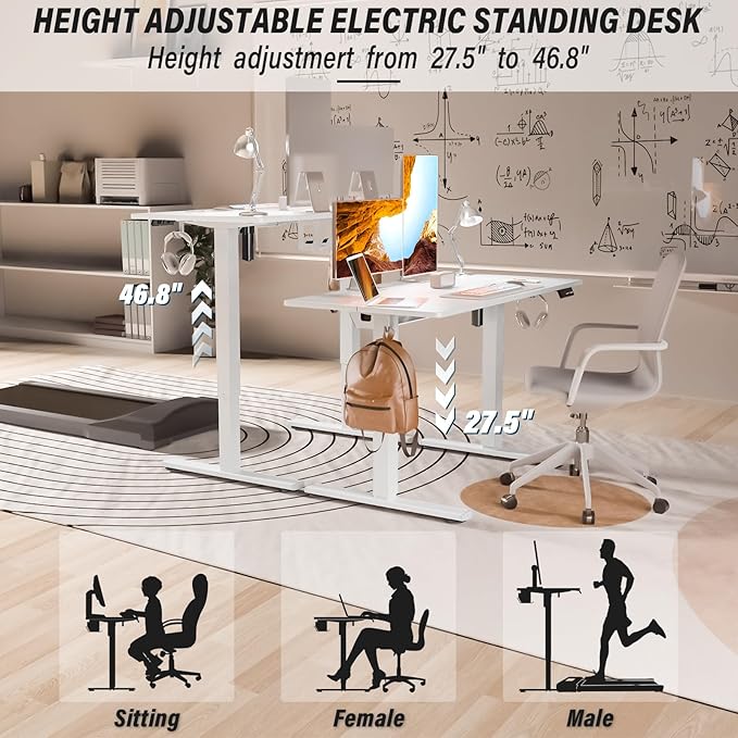 Kingant Electric Standing Desk Height Adjustable Stand Up Desks [48x 20 Inch] - Sit Stand Desk Ergonomic Rising Desks Computer Stand Desk for Home Office Workstation & Cable Management