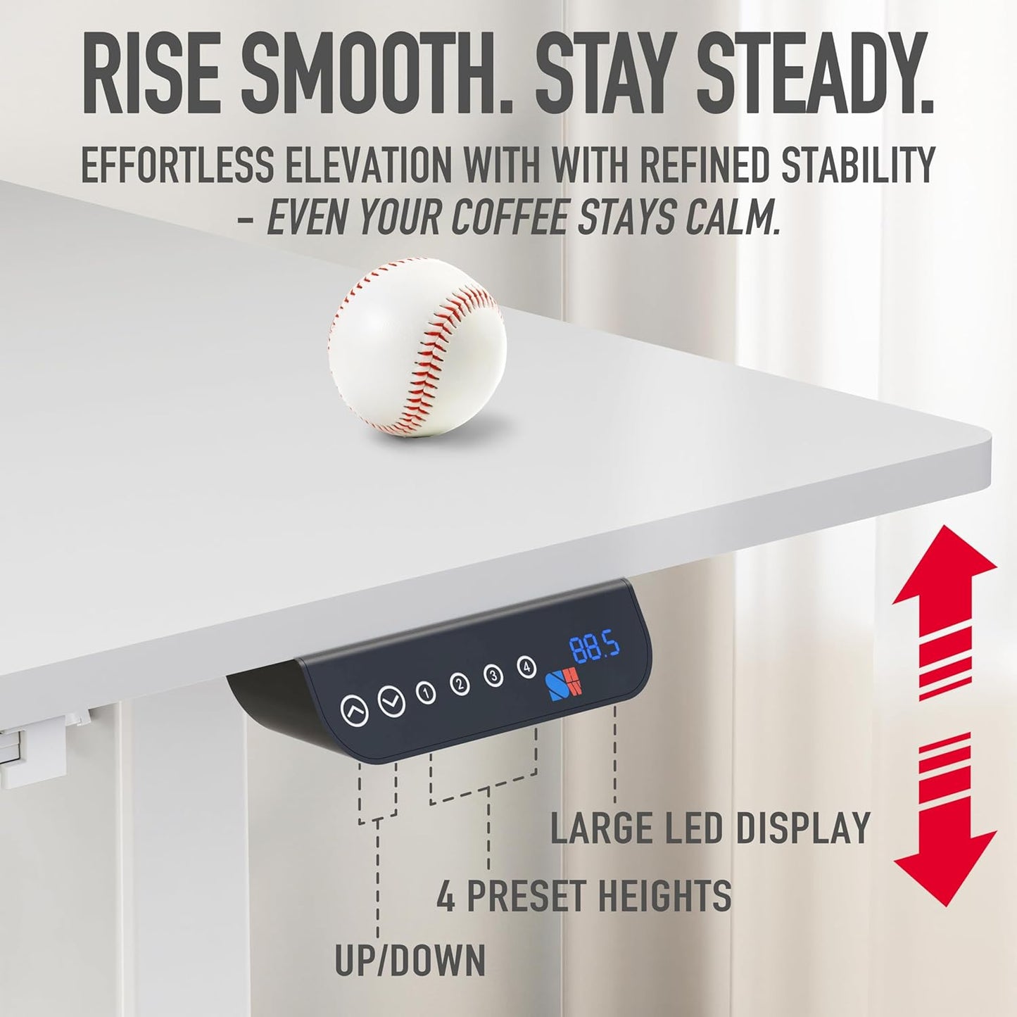 SHW 55 x 28 Inches Electric Height Adjustable Standing Desk with Drawer and Memory Preset, White