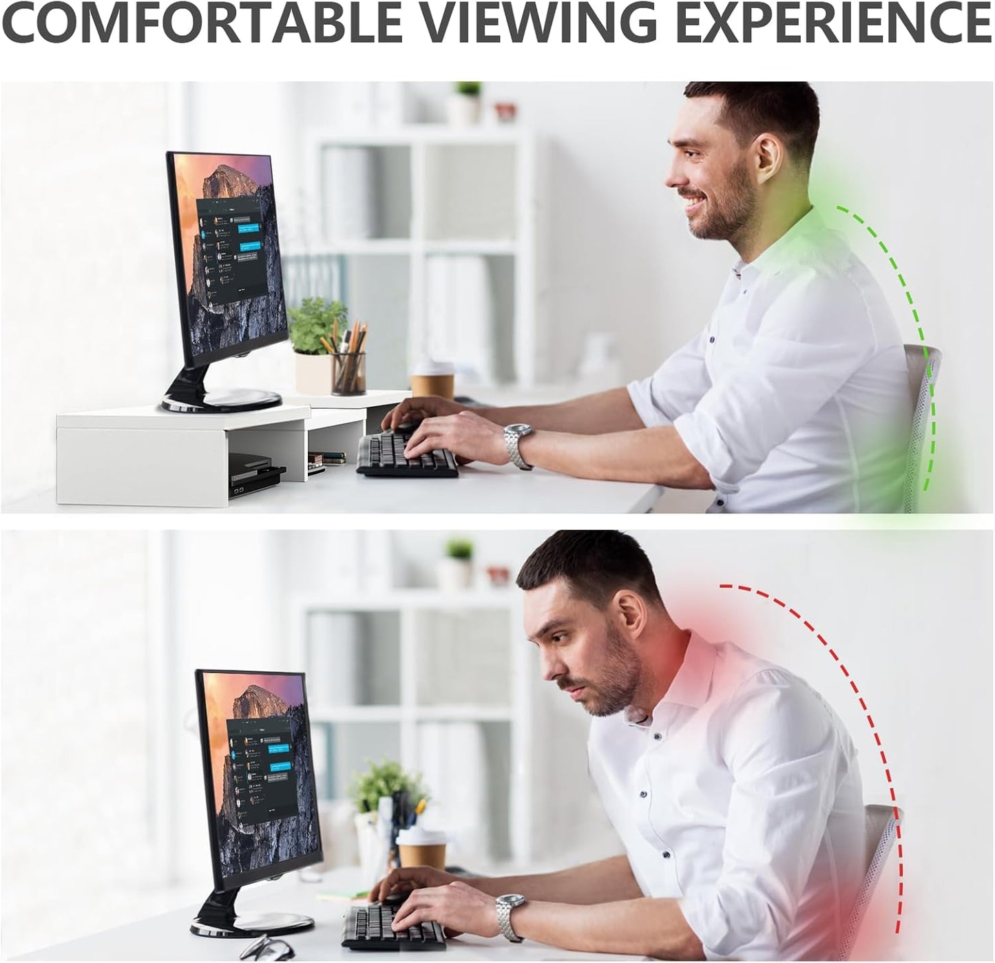 TAVR Furniture Dual Monitor Stand Riser, Computer Monitor Stands for 2 Monitors, Extra Long Multifunctional Desktop Organizer Riser for Computer, Laptop, PC, Printer, TV, Max 43.3" Length, White