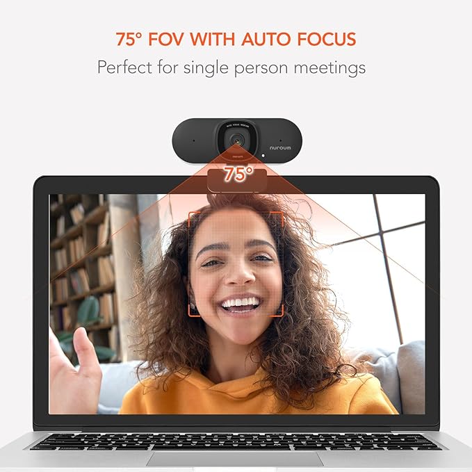 NUROUM V15AF 2K Webcam for PC, 1080P 60fps Autofocus HD Webcam with Dual Noise Cancelling Microphone, 75° FOV&Light Correction, USB Web Camera Plug&Play for Zoom/Teams,Grey