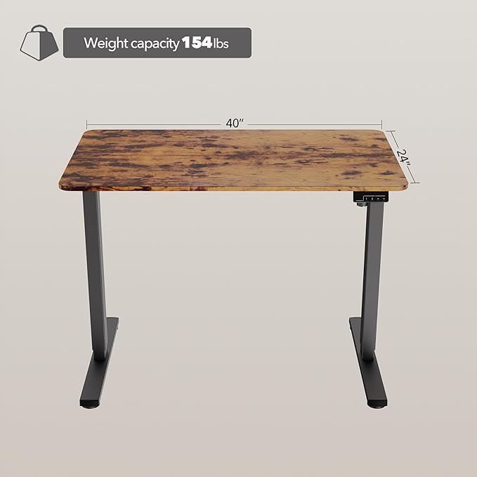 Electric Standing Desk Adjustable Height, 40x24 Inches Sit Stand up Desktop for Home Office, Ergonomic Rising Computer Table with Memory Preset, Rustic Brown
