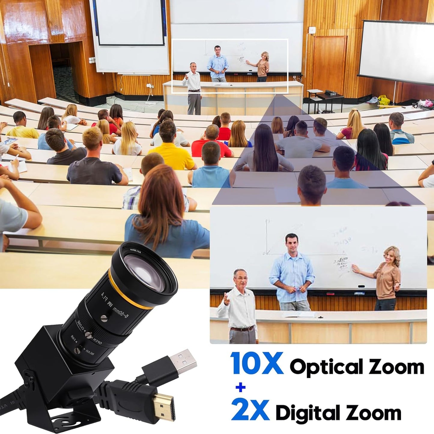 SVPRO HDMI Camera 4K USB Camera HD Streaming Webcam with 5-50mm Telephoto Zoom Manual Lens Industrial Camera CS Mount 10X Optical Zoom Camera for PC Computer,Laptop,Monitor,TV