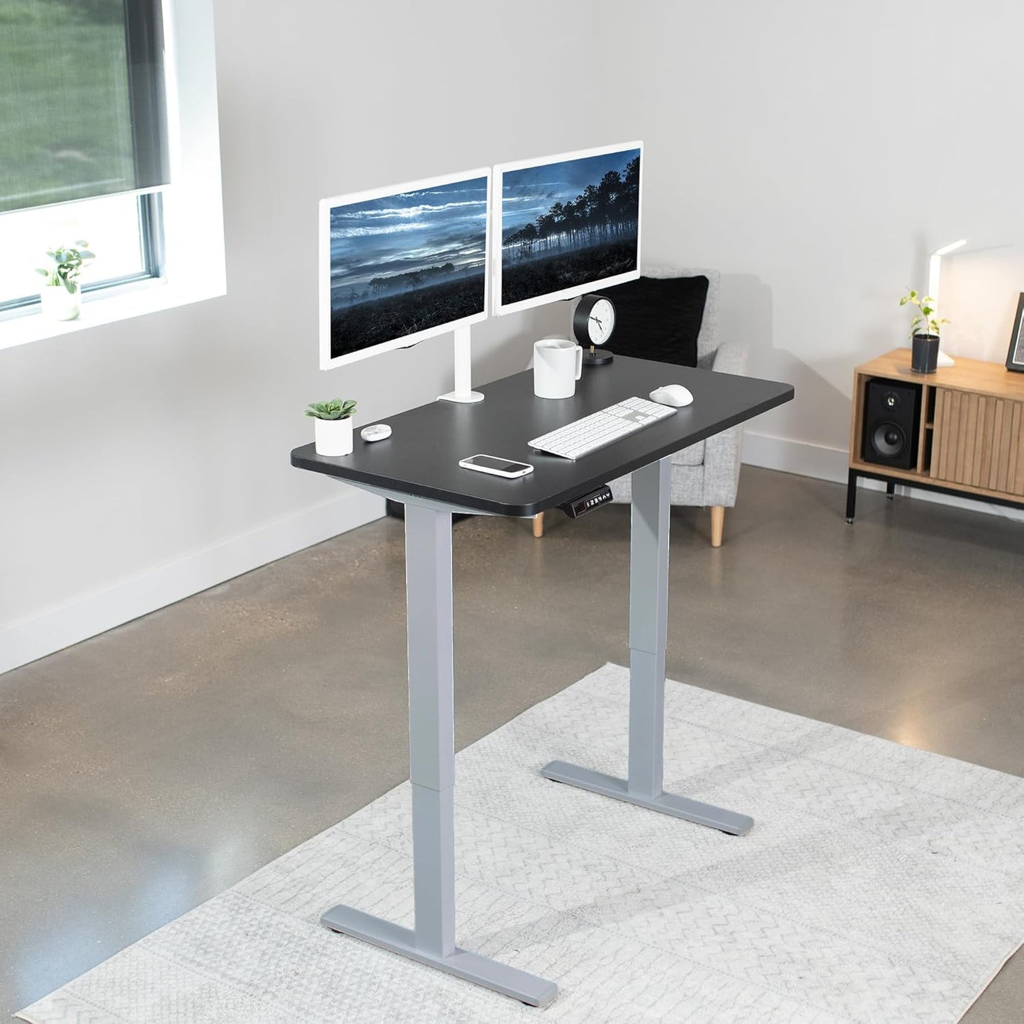 VIVO Electric 43 x 24 in Standing Desk, Memory Height Adjustment, 1B Series, One-Piece Black Top, Gray Frame, DESK-KIT-1G4B
