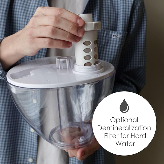 Crane White Teardrop Ultrasonic Cool Mist Humidifier, 1 Gallon Auto Shut-Off for Large Room, Baby Nursery, Bedroom Office, Clear & White