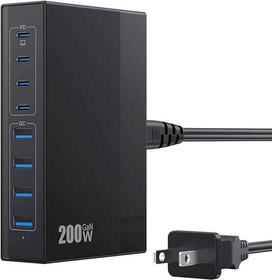 200W USB C Charger Block, 8-in-1 GaN III USB C Charger Fast Charging Station Hub, PD 65W Laptop Charger Adapter Travel Charger, for MacBook Pro/Air/Dell XPS/iPhone 16/15/14/iPad/Galaxy S24 etc.