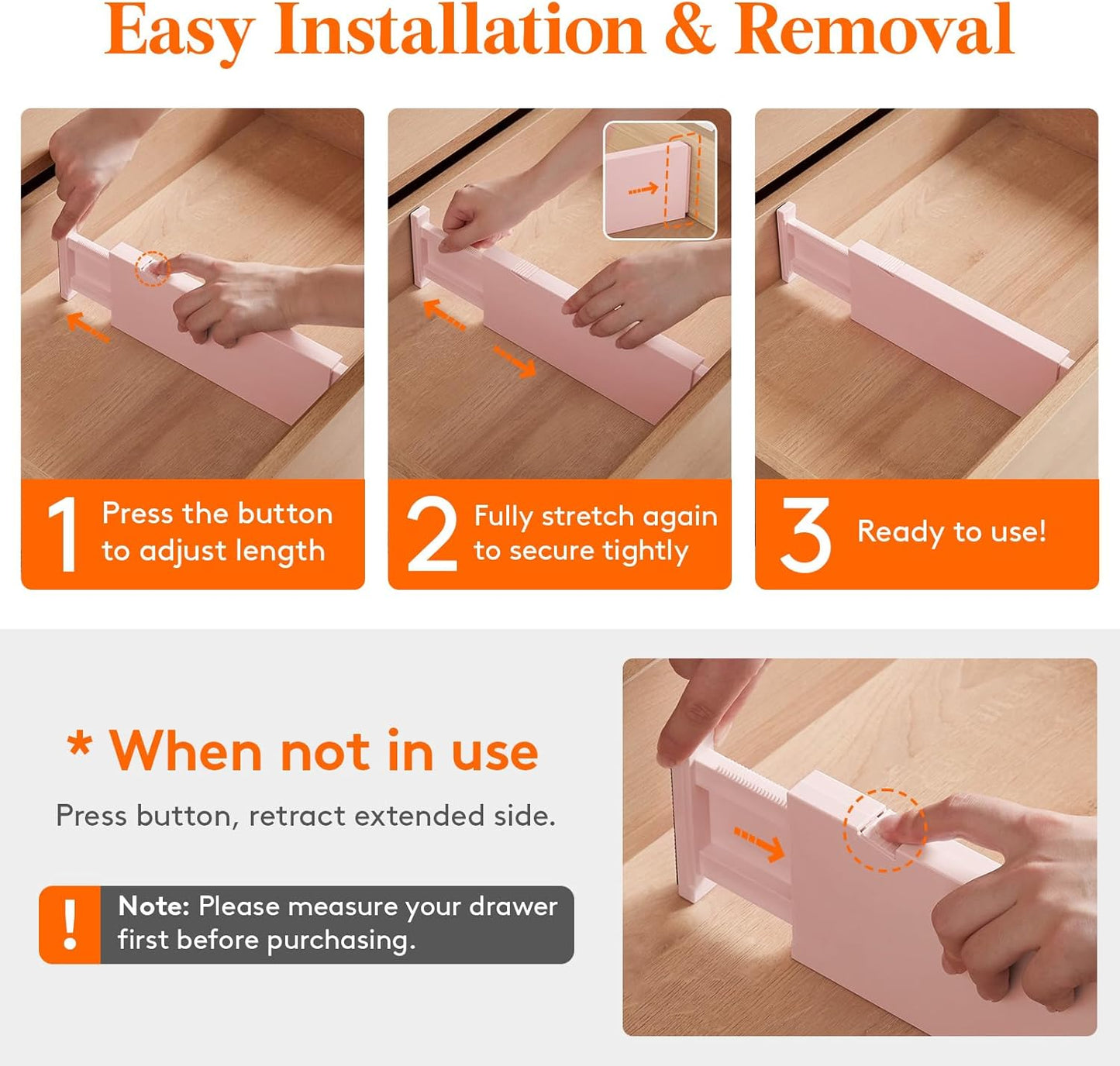 Lifewit 6 Pack Drawer Dividers 4" High, 11-17" Adjustable Drawer Organizers for Clothes, Expandable Dresser Separators in Bedroom/Bathroom/Kitchen/Fridge/Office Organization and Storage, Pink