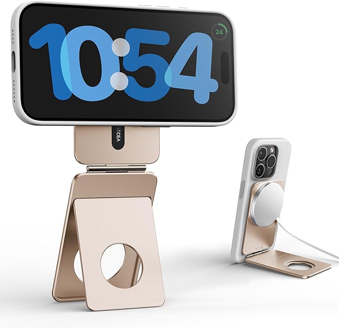 Phone Tripod Stand, Aluminum Alloy Mini Tripod Compatible with Magsafe iPhone 16/15/14/13/12 Series, Foldable Strong Magnetic Phone Stand, Mult-Angle Adjustment Selfie Stick（Desert Gold）
