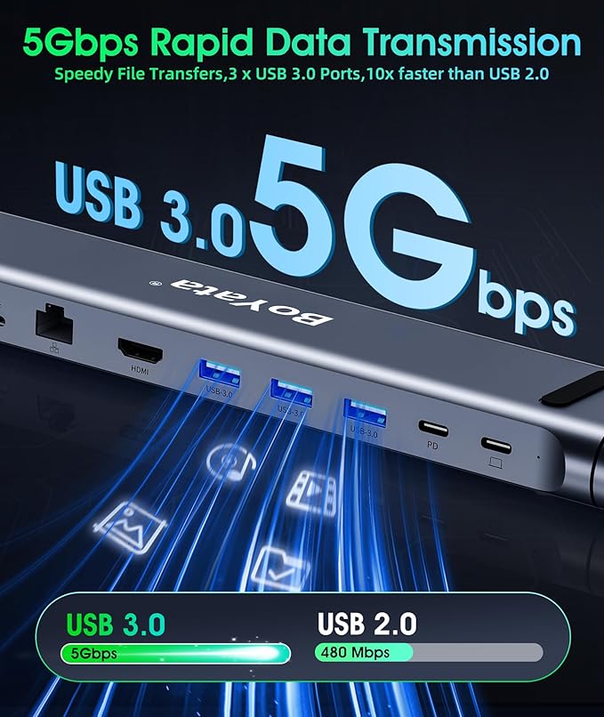 BoYata USB-C Laptop Docking Stand, 9 in 1 Aluminum USB C Dock Tablet Stand with 4K HDMI, 3 USB 3.0, PD 100W, Portable Docking Station for MacBook Pro/Air/Dell/HP/Surface/Lenovo, Plug and Play