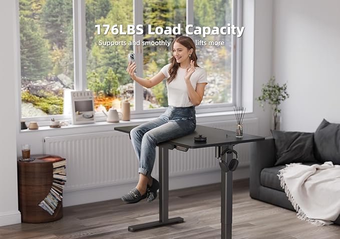 YDN Standing Desk with Drawers, 48 x 24 Inch Adjustable Height Stand Up Desk, Sit Stand Computer Desk for Home Office, Black