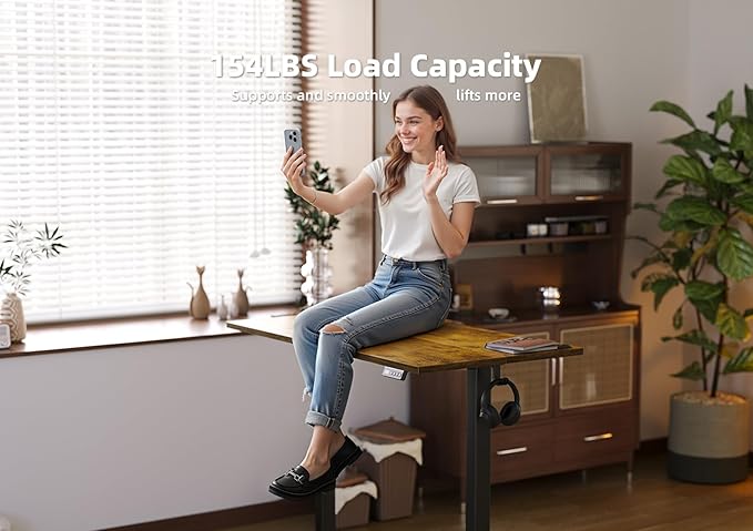 Seang Standing Desk with Adjustable Height, 55x24 Inch Electric Stand Up Desk for Home Office, Studio, Computer Workstation, Rustic Brown Top