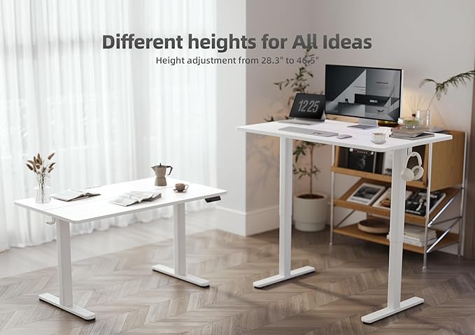 YDN Electric Standing Desk, Adjustable Height Desk 55x24 Inchs Stand up Desk, Sit Stand Home Office Desk with Splice Board, White Top