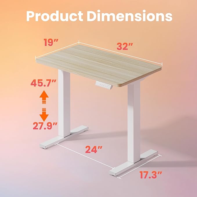 HUANUO 32" Small Electric Standing Desk Adjustable Height, 4 Memory Height Settings, Sit Stand Up Desk for Home Office & Computer Workstation, LightWalnut