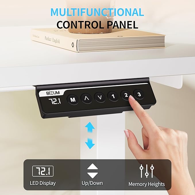 BIZUM Electric Standing Desk, 55x24 inches Height Adjustable Desk, Sit to Stand Desks Memory Gaming Computer Workstation for Home Office, White