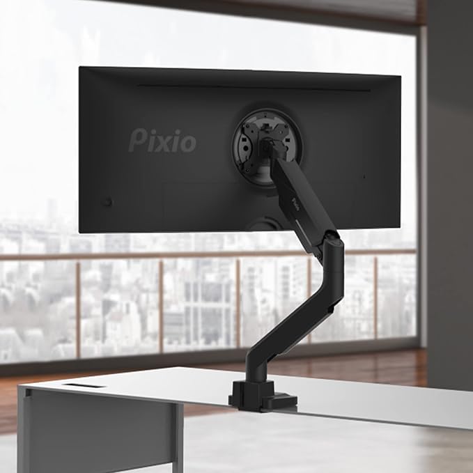 Pixio PS2S Ultrawide Heavy-Duty Premium Single Monitor Arm Stand Desk Mount - Fits up to 49 inches Monitors, Weights up to 39lbs Flat / 31lbs Curved, Compatible with VESA 75x75mm 100x100mm
