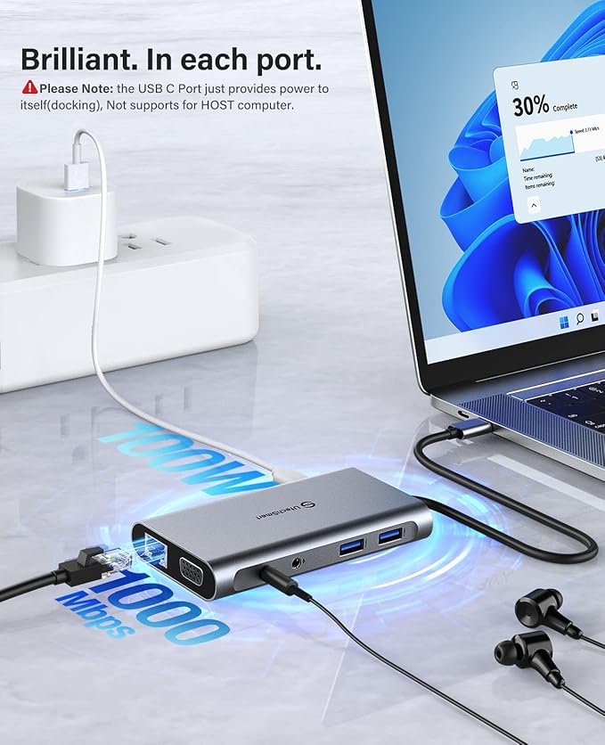 UtechSmart USB Docking Station, 11 IN 1 USB C Dock Triple Display, USB 3.0 Laptop Docking Station with Dual HDMI, VGA, PD, Ethernet, SD/TF, USB 3.0, Mic/Audio, Compatible for MacBook M1 Dell HP Lenovo