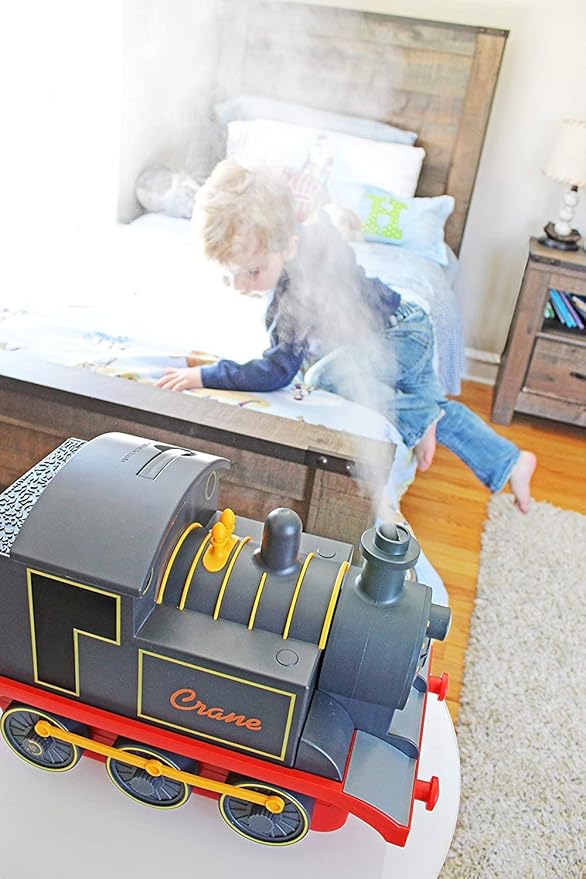 Crane Cool Mist Ultrasonic Baby Humidifier for Nursery and Kids Room, Auto Shut Off 1 Gallon, Optional Filter, Playful Design, Train