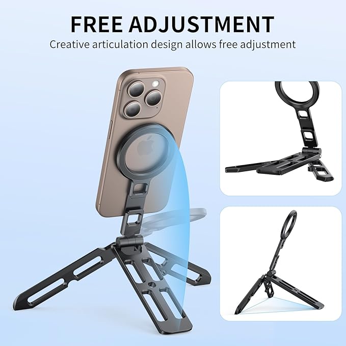 VRIG Magnetic Pocket Phone Tripod Foldable Compatible with magsafe for iPhone 16/15/14/13/12,Mini Cell Phone Tripod Mount Handle Smartphone Desk Stand Travel All in One,Fathers Day for Gifts