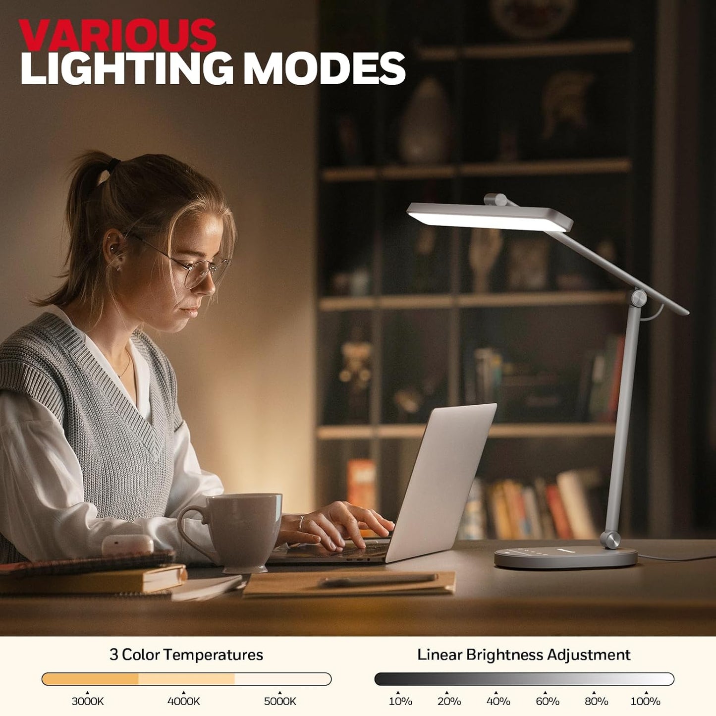 Honeywell Desk Lamp for Home Office, H4 Sunturalux??Eye-Caring LED Desk Light, 700LM Dimmable Desk Lamp with Timer, Adjustable Desk Reading Light, Touch Auto Dimming Table Lamp for Study, Bedroom