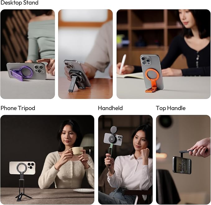 ULANZI MA60 Magnetic Phone Tripod Stand for iPhone - Aluminium Smartphone Mini Tripod Pocket Cell Phone Stand Strong Magnet Quick Mount Compatible with iPhone 16 15 14 13 12 Series, Black