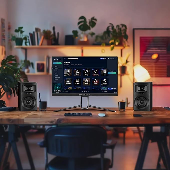 SW203 4.0 Computer Speakers - 60W 4-Way DSP Control 3D Immersive Sound - 3" Carbon Fiber Woofer & 20mm Silk Dome Tweeter - 24bit DAC USB/Bluetooth 5.4/AUX - Studio-Grade Audio (Pair, Black)