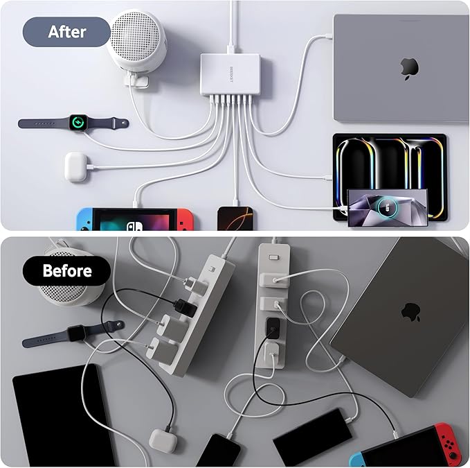 2025 Latest Charging Station, 260W USB C Charger Block, GaN III 8-Port Fast Type C Charging Hub, 100W Laptop Power Adapter for MacBook Pro/Air, Dell XPS, Steam Deck, iPad Pro, iPhone 16/15, Galaxy S25