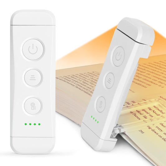 Glocusent USB Rechargeable Book Light for Reading in Bed, Portable Clip-on LED Reading Light, 3 Amber Colors & 5 Brightness Dimmable, Compact & Long Lasting, Perfect for Book Lovers, Kids