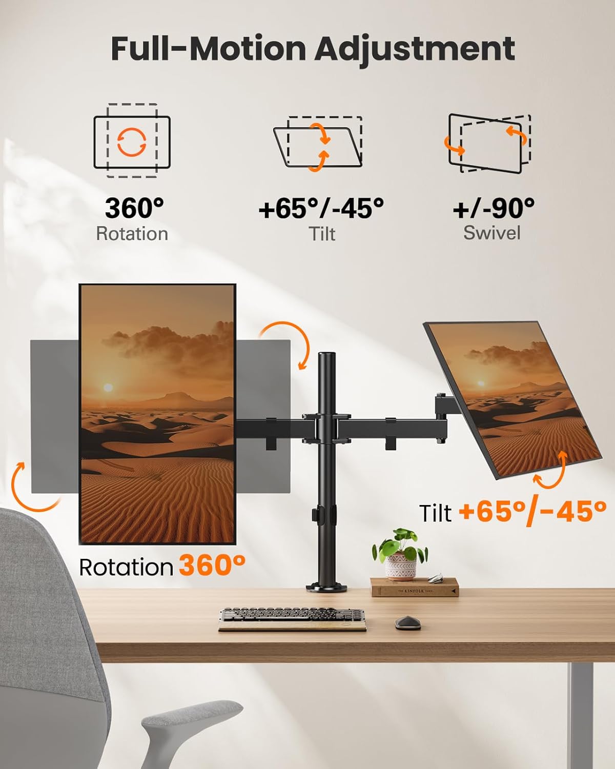 ErGear Dual Monitor Stand, Heavy-Duty Monitor Mount for 17″–32″ Monitors, Flexible Arms with Easy Dual-Monitor Alignment, Sturdy Stepped Arm Design for Superior Support, Supports 22 lbs per Arm