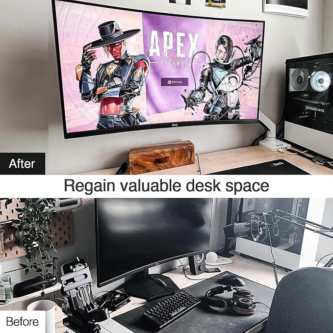 AVLT Single 17"-49" Super Ultrawide Monitor Arm for Screens Up to 50 lbs, Premium Aluminum Desk Stand, Adjustable Pneumatic Height, Full Motion Swivel Tilt Rotation, USB 3.0 & AUX Ports, White