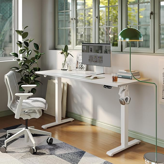 Agilestic Electric Standing Desk, 48 x 24 Inches Height Adjustable Desk, Sit Stand up for Work Office Home, Ergonomic Rising Computer Table with Memory Preset, White