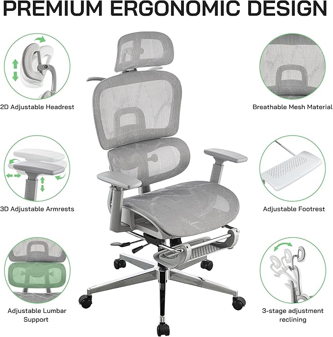 Mesh Ergonomic Office Chair,High Back Mesh Gaming Chair with Lumbar Support,Adjustable Headrest and Armrests for Home Office Desk Chair