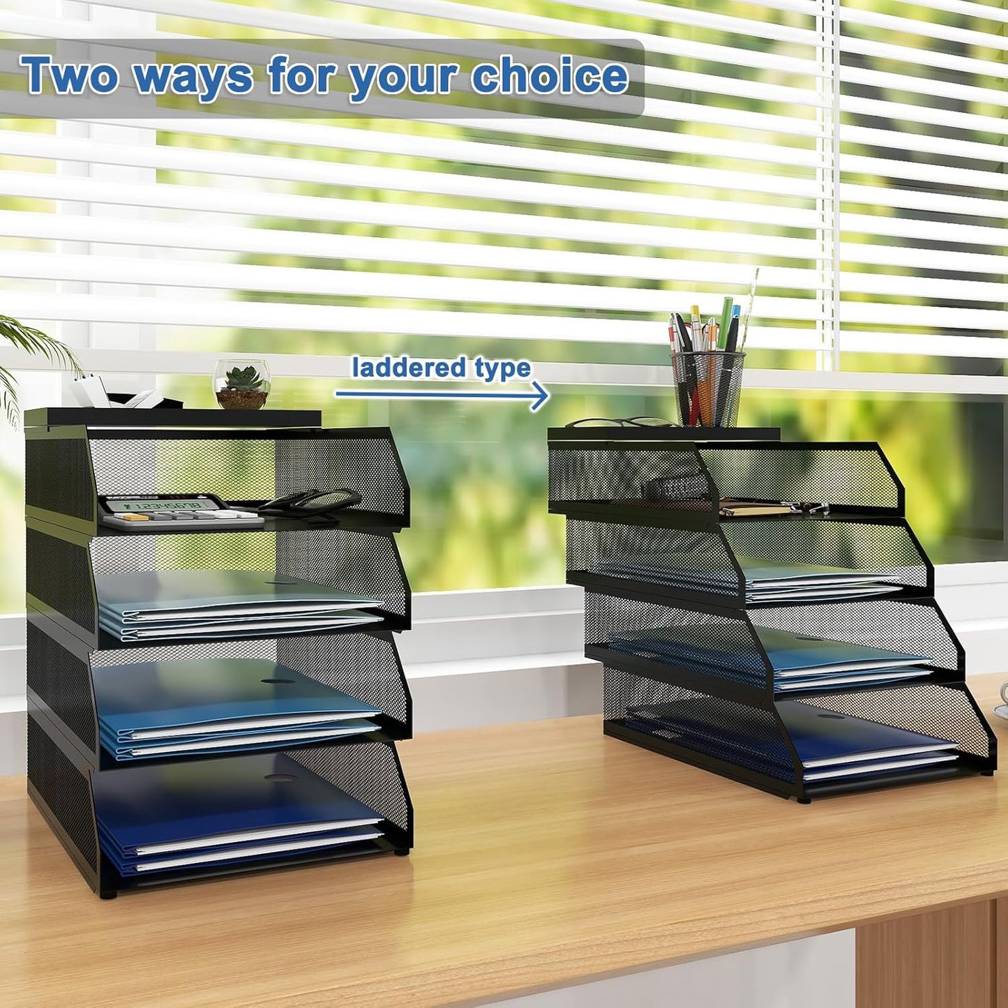 Natwind 4-Tier Stackable Paper Tray, Metal Mesh Desktop Organizer, Paper Sorter, Letter Trays,File Document Storage Rack for for Home, Office, School (Black)