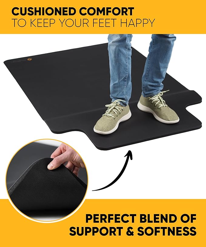 Office Chair Mat with Anti Fatigue Cushioned Foam - 2 in 1 Standing Desk Anti-Fatigue Comfort Mat for Hardwood Floor - Chair Mat for Rolling Chairs with Foot Rest Under Desk - 54”x 36”