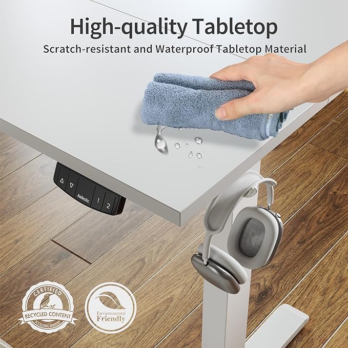 Agilestic Electric Standing Desk, 48 x 24 Inches Height Adjustable Desk, Sit Stand up for Work Office Home, Ergonomic Rising Computer Table with Memory Preset, White