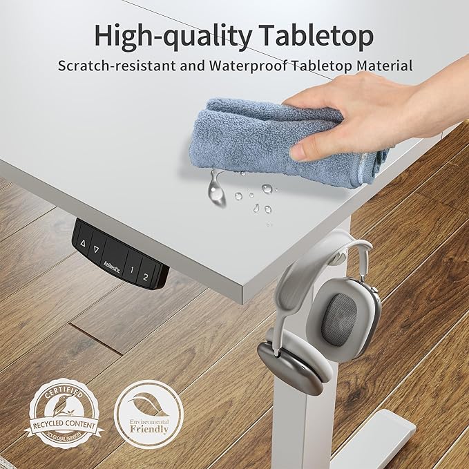 Agilestic Electric Standing Desk 40 x 24 Inches, Height Adjustable Desk, Sit Stand up for Work Office Home, Ergonomic Rising Computer Table with Memory Preset, White