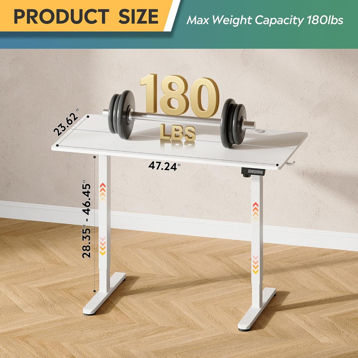 DEVAISE 48 Inch Electric Standing Desk, 3 Adjustable Height Stand up Desk for Home Office, Ergonomic Sit to Stand Desk with LED Touchscreen，Headphone Hook, 3 Memory Preset Computer Desk (White)