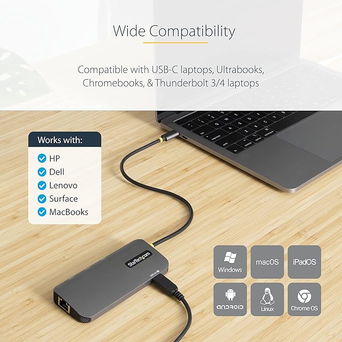 StarTech.com USB-C Docking Station for MacBook Pro M1 M2 M3 M4 and Windows, 4K 60Hz HDMI Video, HDR10, USB 5Gbps Hub, 100W Laptop Charging, GbE
