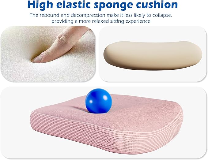 TRALT Ergonomic Office Chair - Desk Chair with Adjustable Lumbar Support Computer Chair - Mesh Comfy Chair with Flip-up Armrests - Gaming Chairs for Adults Home Office (Leather, Pink)