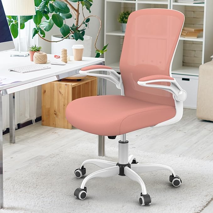 Mimoglad Ergonomic High Back Mesh Office Chair, Adjustable Lumbar Support, Thickened Seat Cushion (Modern, Spanish Pink)