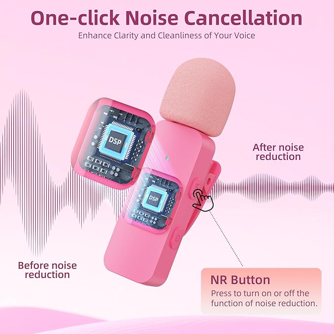 BOYA Wireless Lavalier Microphone for Android USB C Smartphone Tablet External Mini Lapel Type C Microphone for Cell Phone Clip-On Mic for Video Recording Podcast YouTube Live Streaming (Pink)