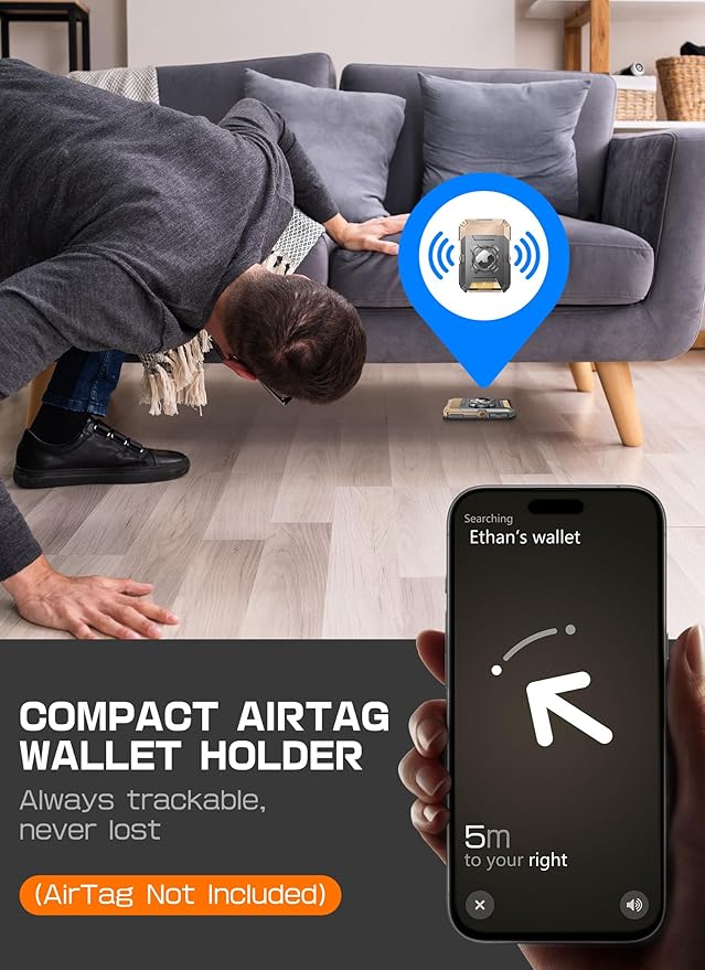 SUPCASE for MagSafe Wallet with AirTag Holder, Magnetic Airtag Wallet for Men, [Hold 5 Cards] [Adjustable Stand] [RFID Blocking] Phone Card Holder Tripod for iPhone 16/15/14/13/12 Series, DesertGold