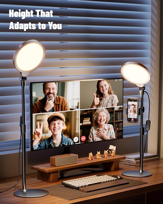 Desk Ring Light with Stand, Adjustable Desktop Light with Phone Holder for Video Calls, Zoom Lighting for Computer/Laptop/Conference/Webcam, Video Light for Recording, Podcast,Photography